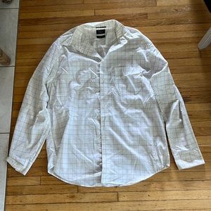 HAGGAR | White Plaid Button Down Shirt Large